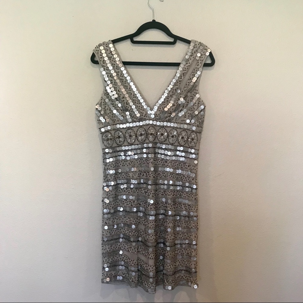 Adrianna Papell Silver & Bronze Embellished Dress